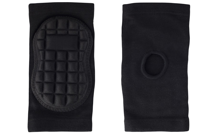 Two black knee pads on a white background