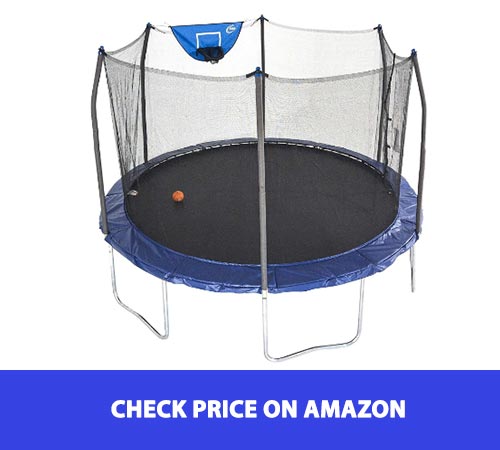 Trampoline With Enclosure and Basketball Hoop